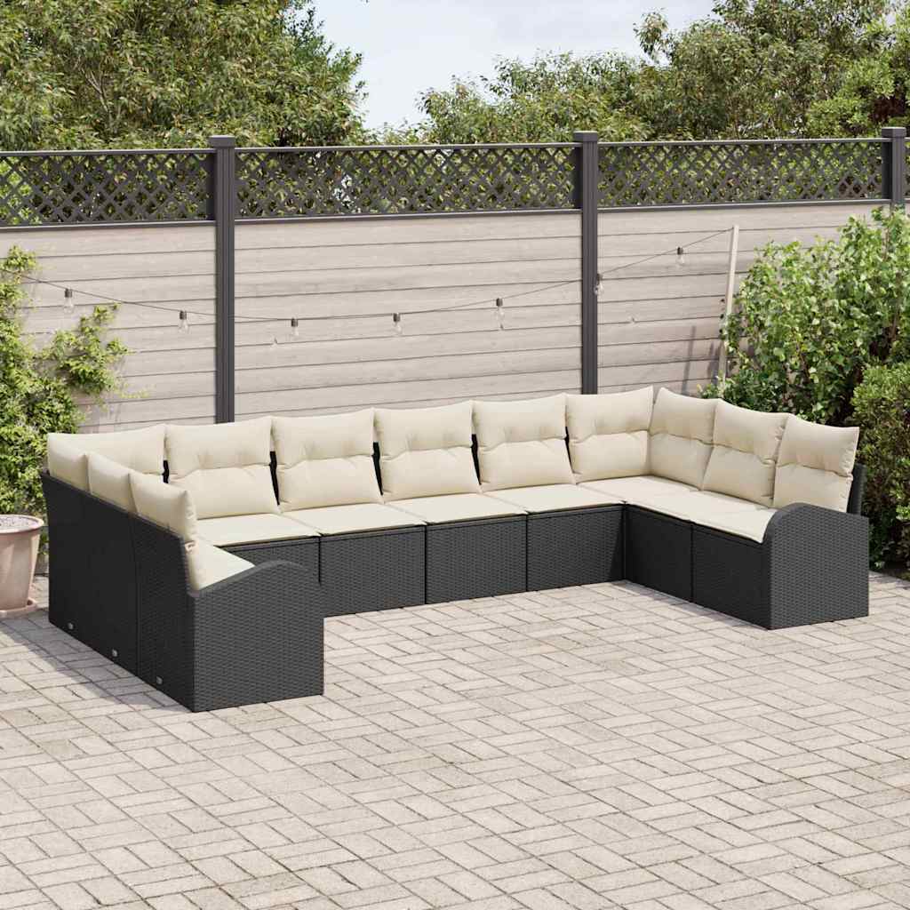 Garten-Sofa-Set mit Kissen 10 pcs Schwarz und Creme